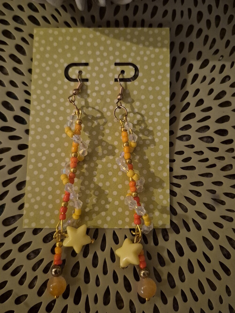 Yellow Star & Orange Beaded Dangle Earrings